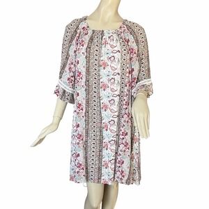 Naif Floral Paisley Dress Sz Large Ruffle Sleeves Crochet Details Boho Indie